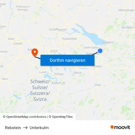 Rebstein to Unterkulm map