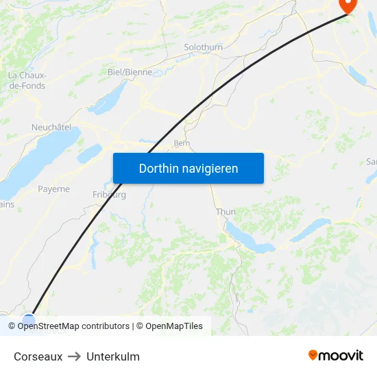 Corseaux to Unterkulm map
