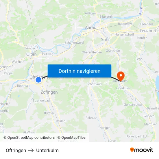Oftringen to Unterkulm map