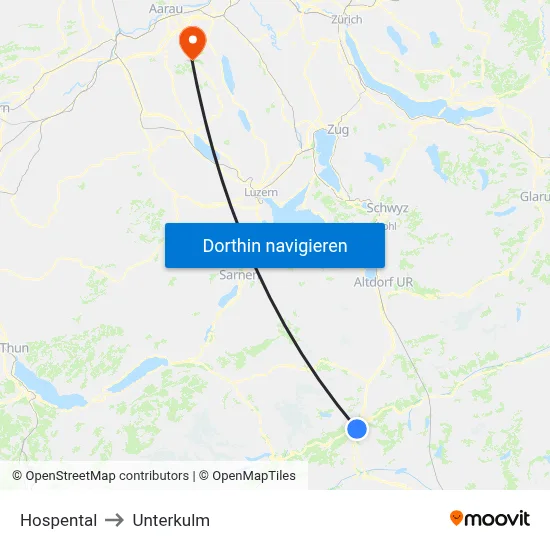 Hospental to Unterkulm map
