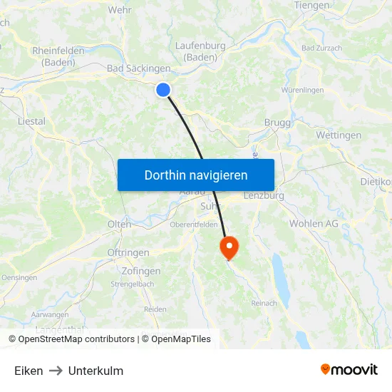 Eiken to Unterkulm map
