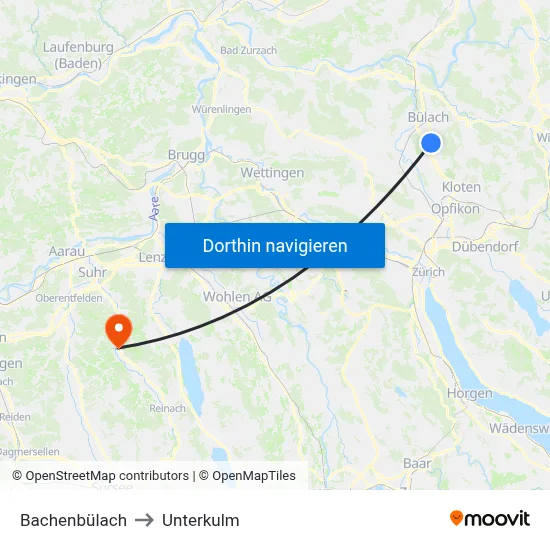 Bachenbülach to Unterkulm map