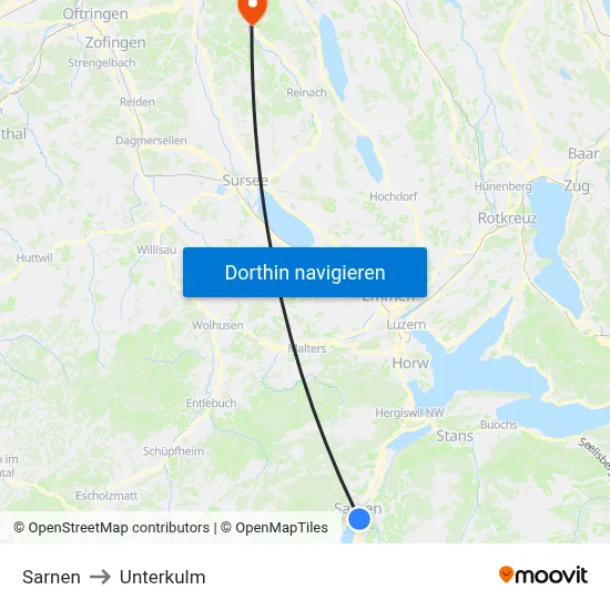 Sarnen to Unterkulm map