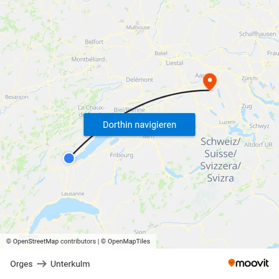 Orges to Unterkulm map