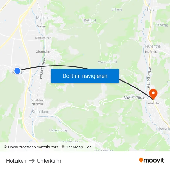 Holziken to Unterkulm map