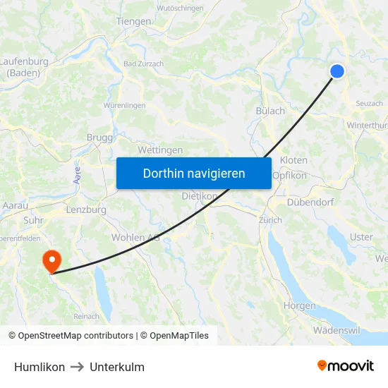 Humlikon to Unterkulm map