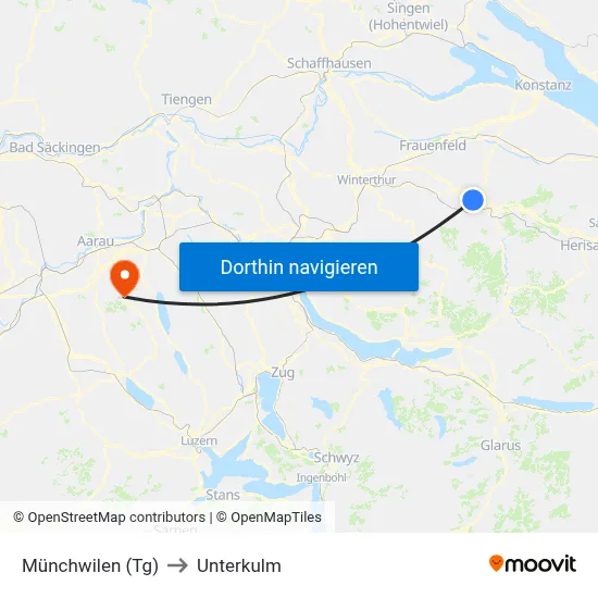 Münchwilen (Tg) to Unterkulm map