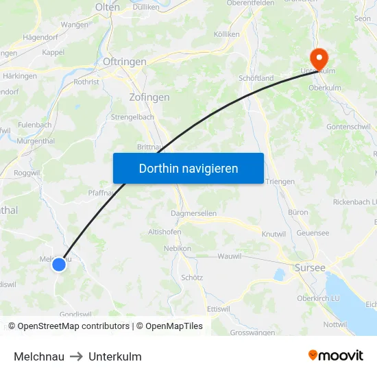 Melchnau to Unterkulm map