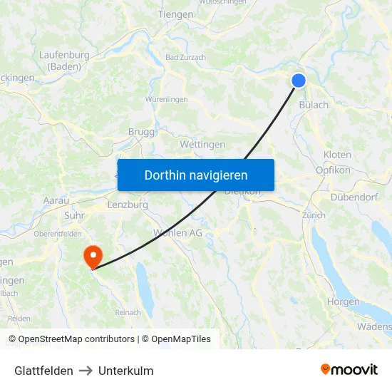 Glattfelden to Unterkulm map