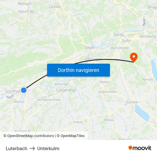 Luterbach to Unterkulm map