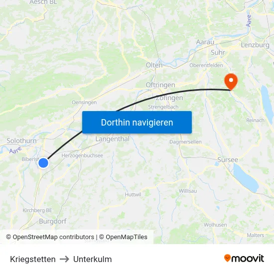 Kriegstetten to Unterkulm map