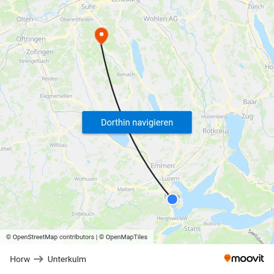 Horw to Unterkulm map