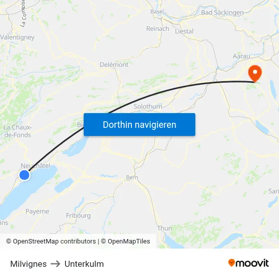 Milvignes to Unterkulm map