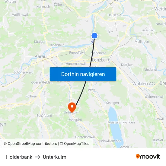 Holderbank to Unterkulm map