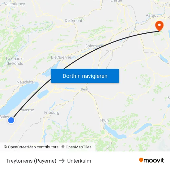 Treytorrens (Payerne) to Unterkulm map