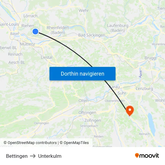 Bettingen to Unterkulm map
