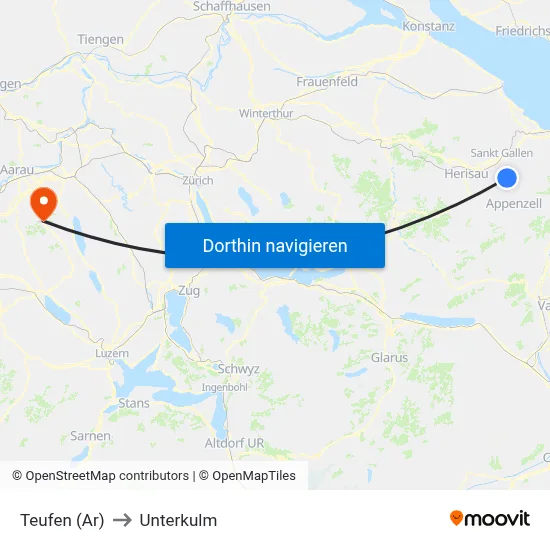 Teufen (Ar) to Unterkulm map