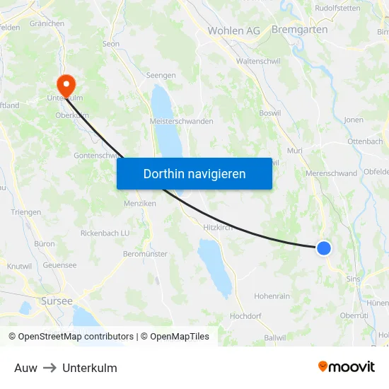Auw to Unterkulm map