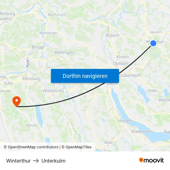 Winterthur to Unterkulm map