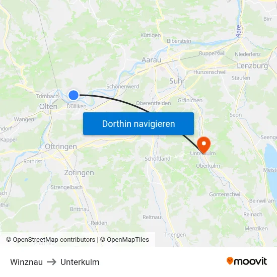 Winznau to Unterkulm map