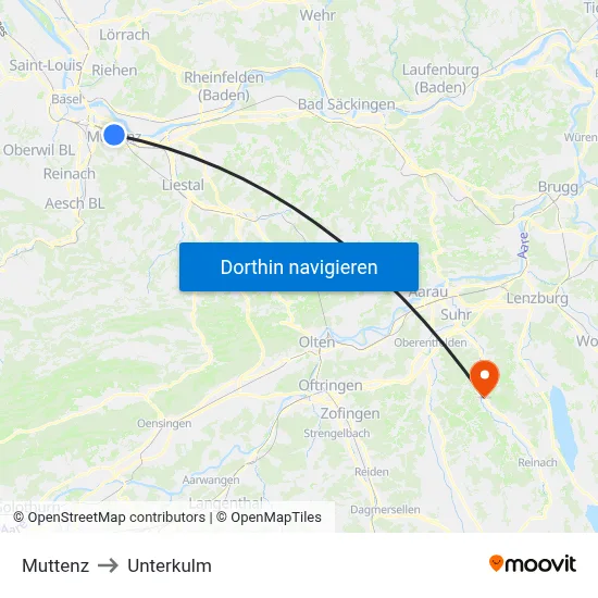 Muttenz to Unterkulm map