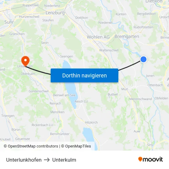 Unterlunkhofen to Unterkulm map