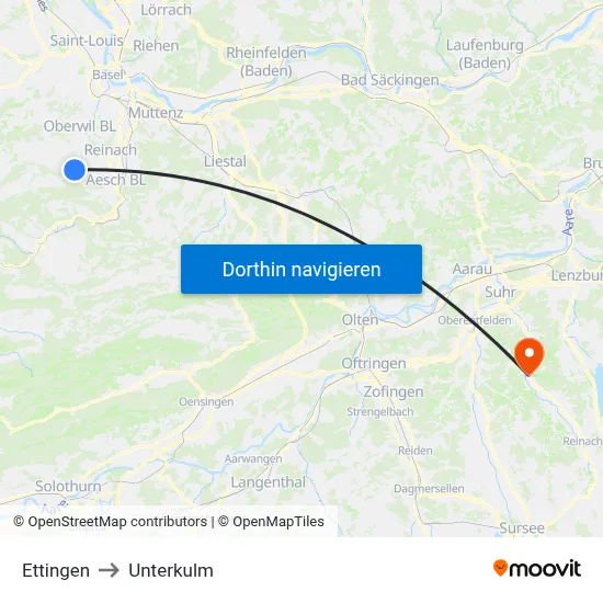 Ettingen to Unterkulm map