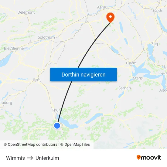 Wimmis to Unterkulm map