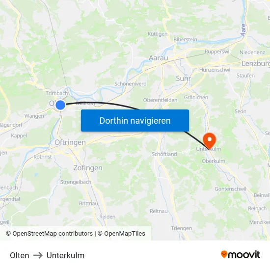 Olten to Unterkulm map