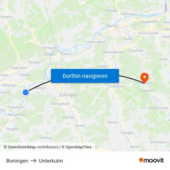 Boningen to Unterkulm map