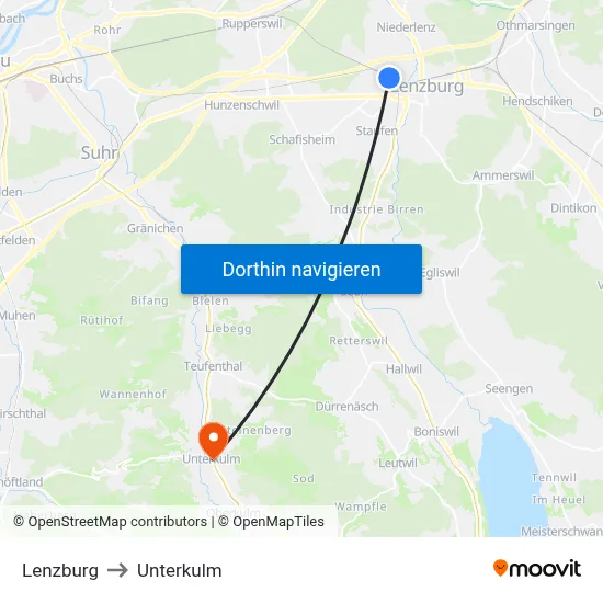 Lenzburg to Unterkulm map