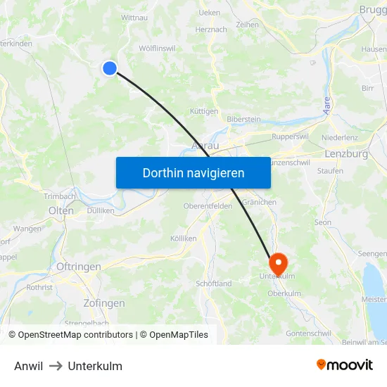 Anwil to Unterkulm map