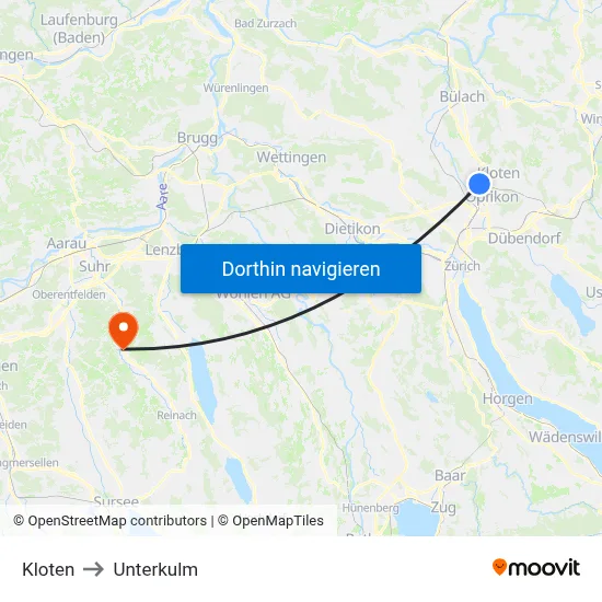 Kloten to Unterkulm map