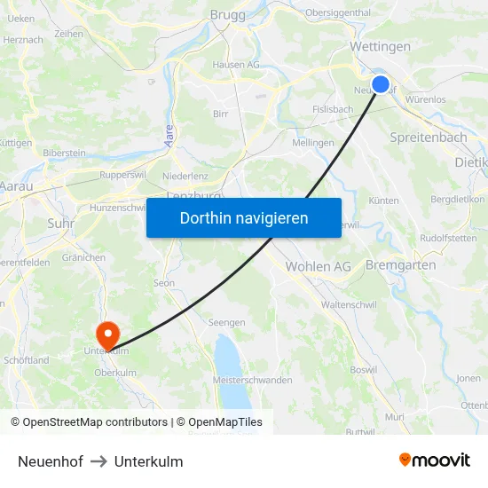 Neuenhof to Unterkulm map