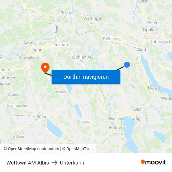 Wettswil AM Albis to Unterkulm map