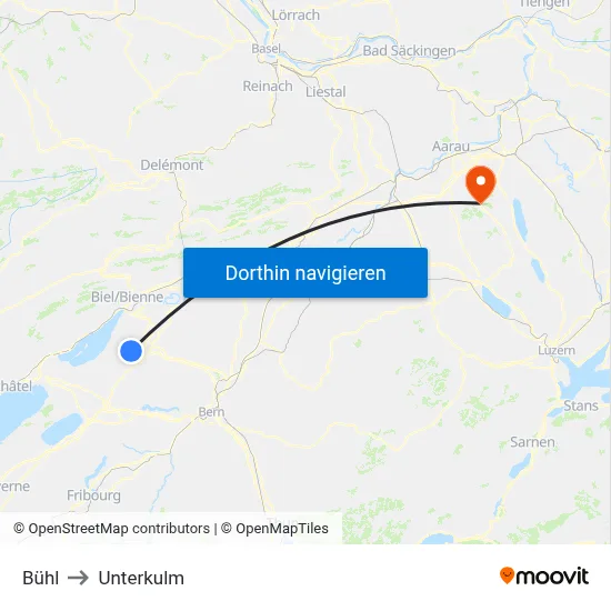 Bühl to Unterkulm map