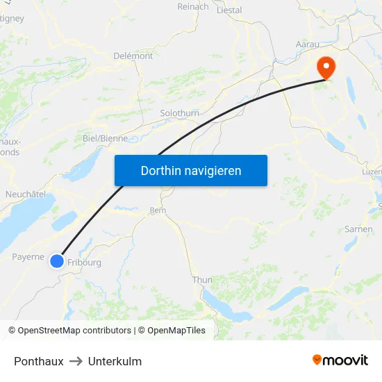 Ponthaux to Unterkulm map