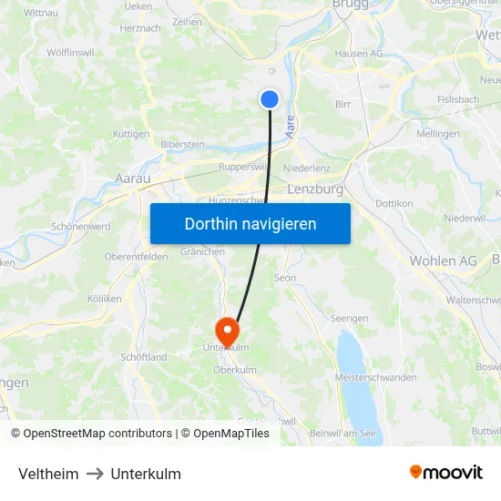 Veltheim to Unterkulm map