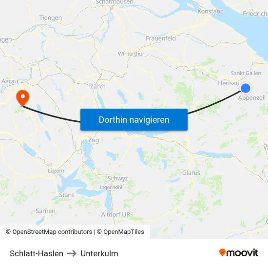 Schlatt-Haslen to Unterkulm map