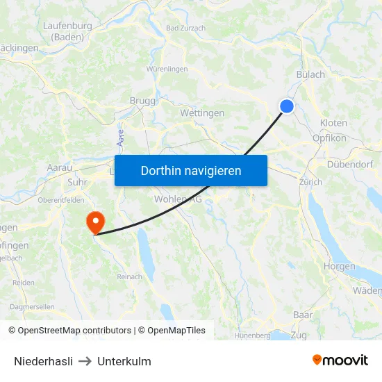 Niederhasli to Unterkulm map