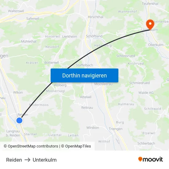 Reiden to Unterkulm map