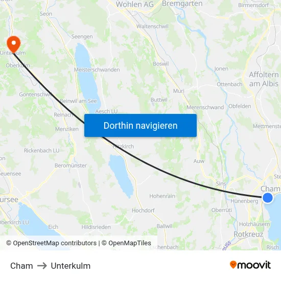 Cham to Unterkulm map