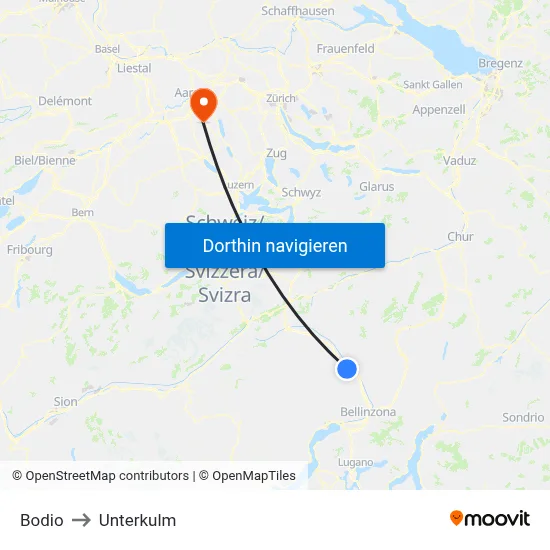 Bodio to Unterkulm map
