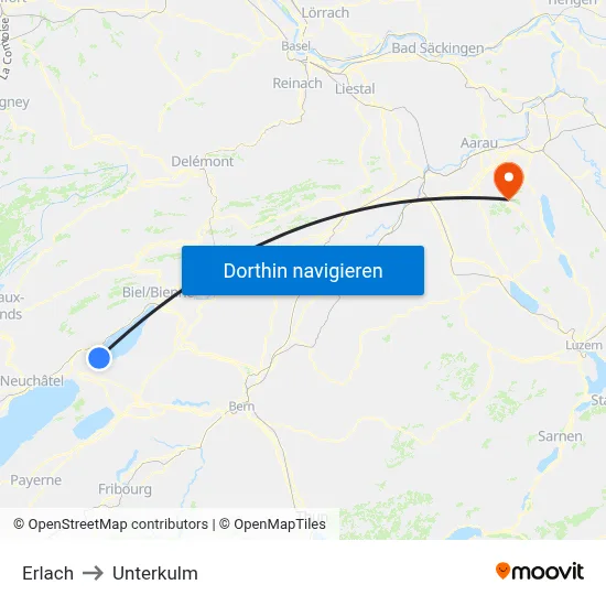 Erlach to Unterkulm map