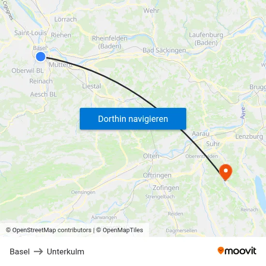 Basel to Unterkulm map