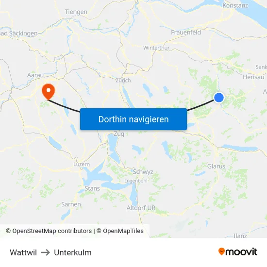 Wattwil to Unterkulm map