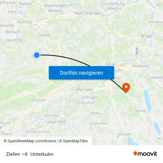Ziefen to Unterkulm map