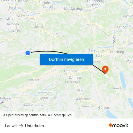 Lauwil to Unterkulm map