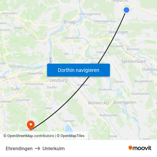 Ehrendingen to Unterkulm map