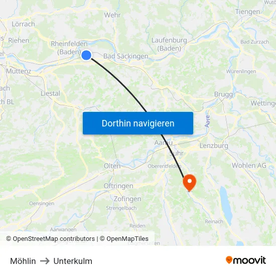 Möhlin to Unterkulm map